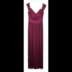 Asos Women's Dress Size 6‎ Burgundy Textured Pleated Lace Long Maxi Evening